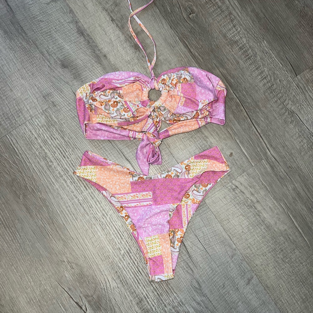 Amazon Pink And Orange Patchwork Bikini - image 1